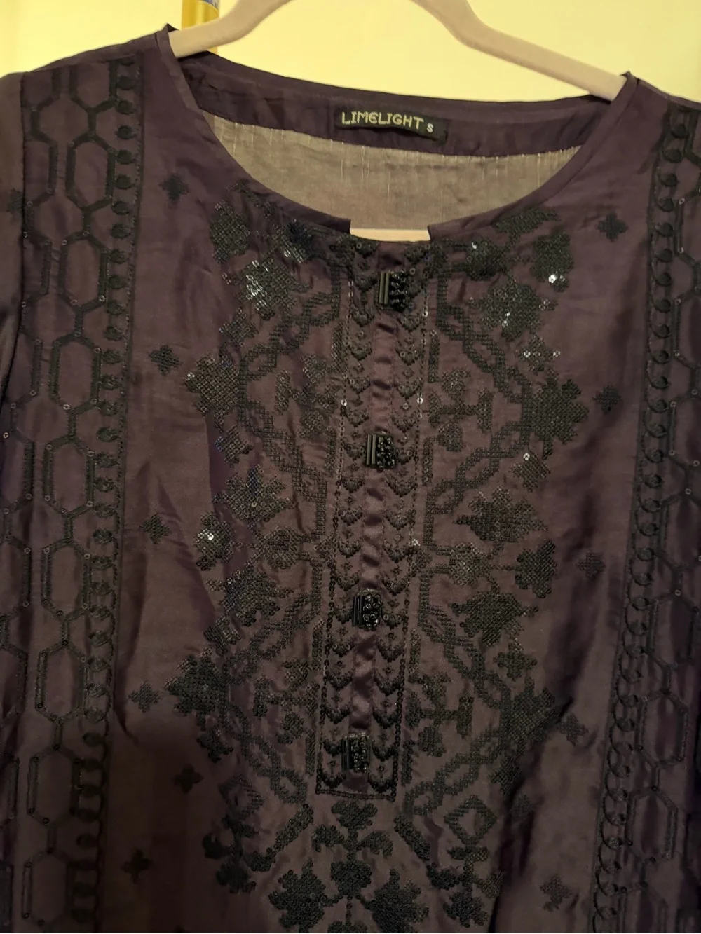 Limelight Dark Purple Embroidered Long Sleeve silk Tunic